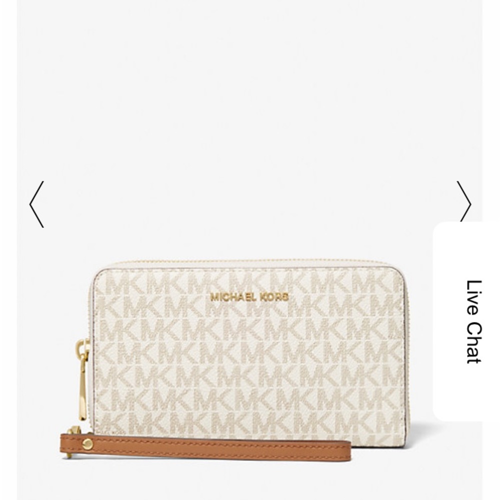 Micheal Kors Vanilla Large Logo and Leather Wristlet wallet